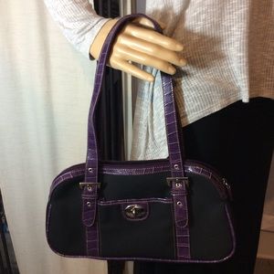 Franco Sarto black nylon bag w/purple trim, EUC